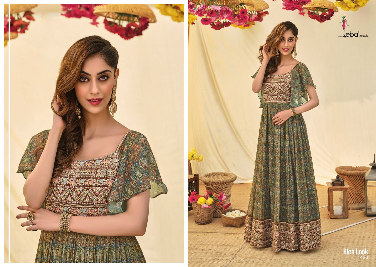 Eba Rich Look New Stylish Party Wear Heavy Designer Georgette Long Kurti Collection
